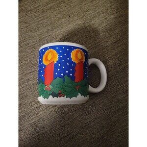 Vtg Candle Holly Christmas Mug Grant Howard Holiday 1990 Korea Coffee Mug Tea